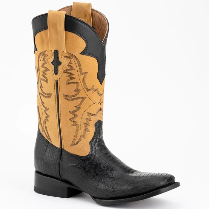 Ferinni Boot - Mens Dress Cowboy Boot  - Ferrini Men's Nash Ostrich Leg Boots Handcrafted - Black  in Black Color - 8D
