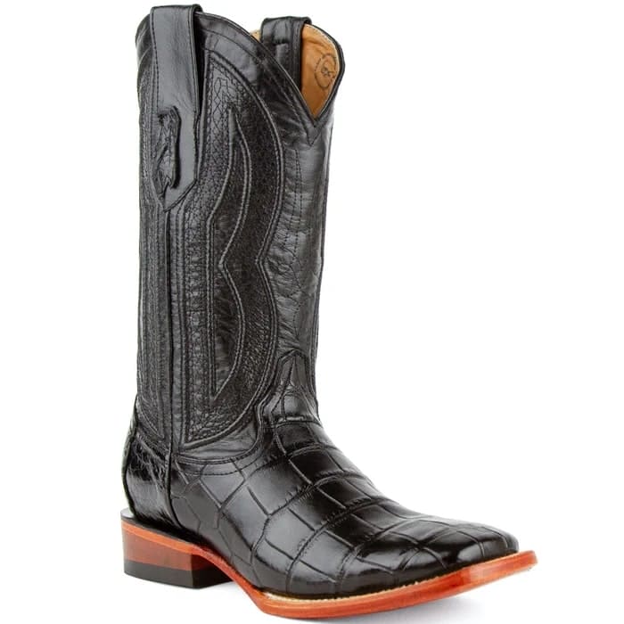 Ferinni Boot - Mens Dress Cowboy Boot  - Ferrini Men's Stallion Alligator Belly Boots Square Toe Black in Black - 8D