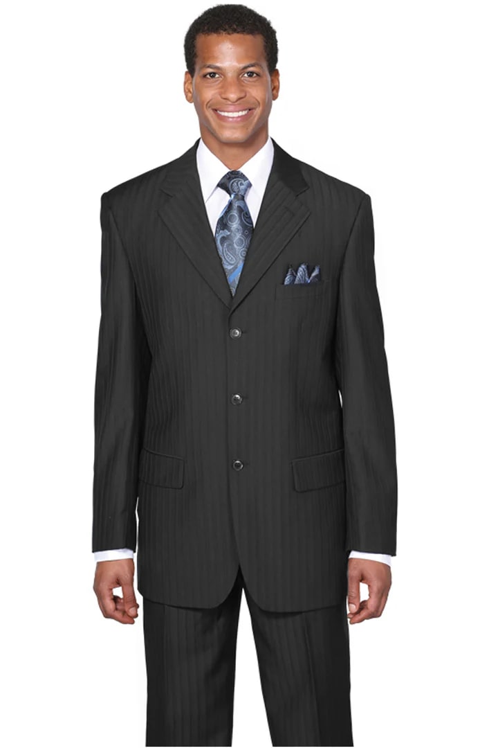 Cheap Suit - Mens Classic Fit 3 Button Tonal Pinstripe Black Suit