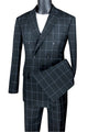 Cheap priced Suit - Mens Double Breasted Bold Windowpane Plaid Black Suit