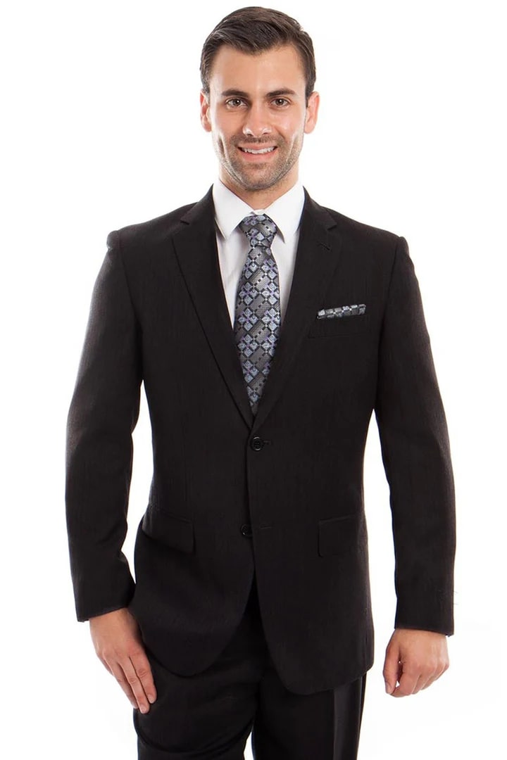 Cheap Suit - Men's Two Button Micro Tonal Pinstripe Business Black Suit