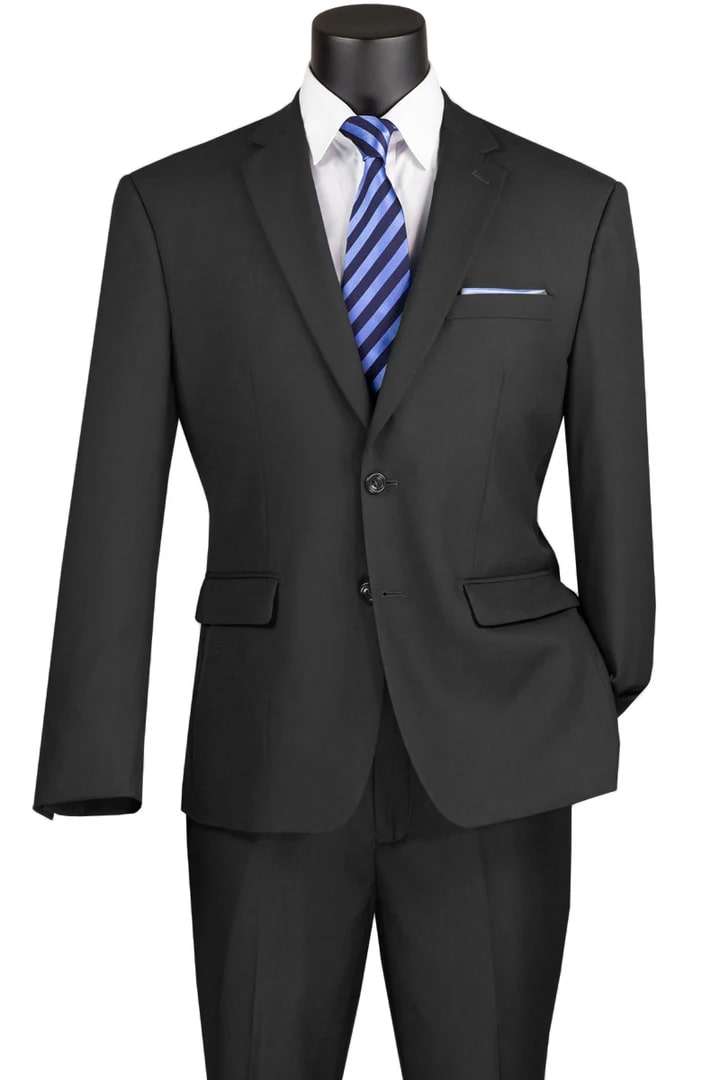 Cheap Priced Suit- Mens Modern Fit 2 Button Black Suit - 38 Short Jacket+32 Waist Adjustable 28to34)(Height: 5 4 to5 7 )(Neck  15-16.5)S-M)