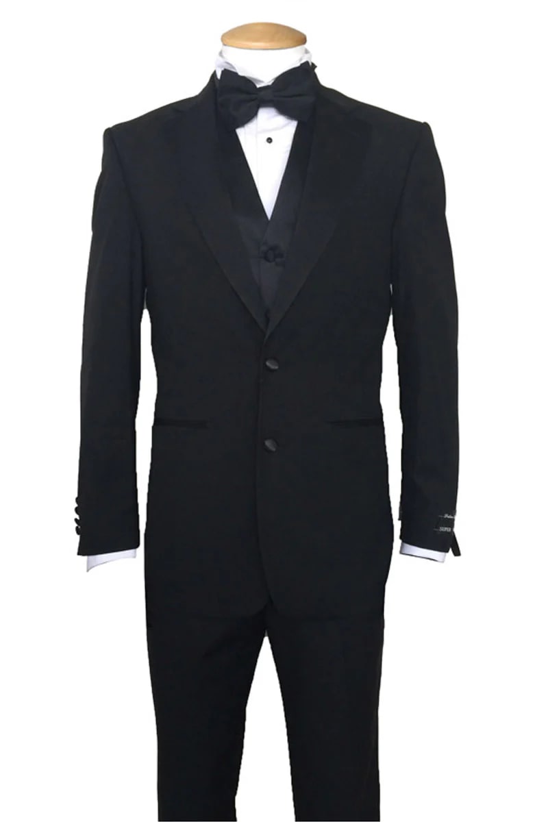 Mens Basic 2 Button Vested Poly Tuxedo in Black - 38 Short Jacket+32 Waist Adjustable 28to34)(Height: 5 4 to5 7 )(Neck  15-16.5)S-M)