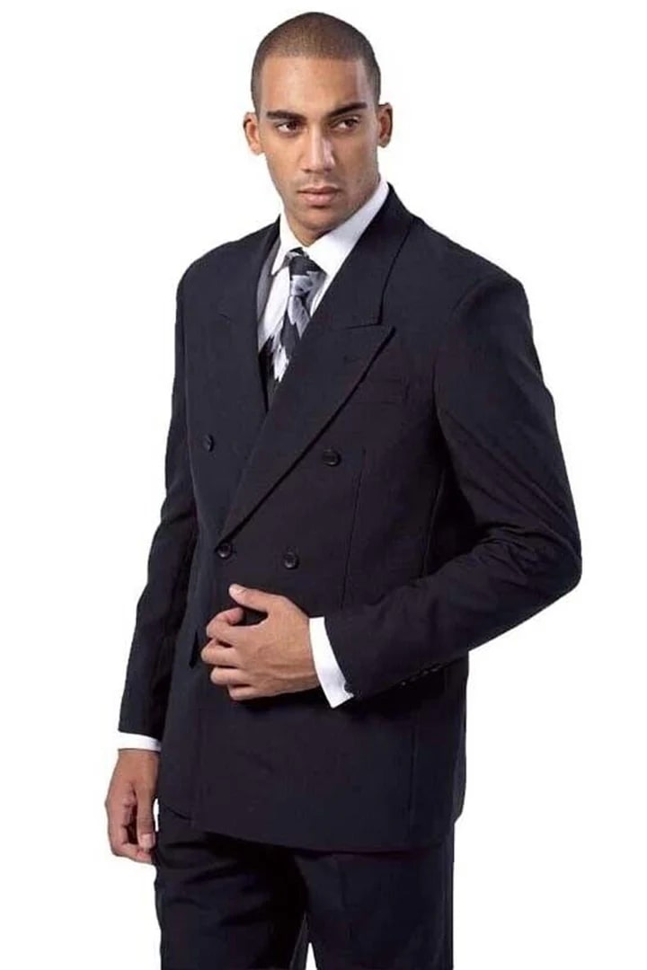 Cheap Suit - Mens Classic Fit Double Breasted Poplin Black Suit