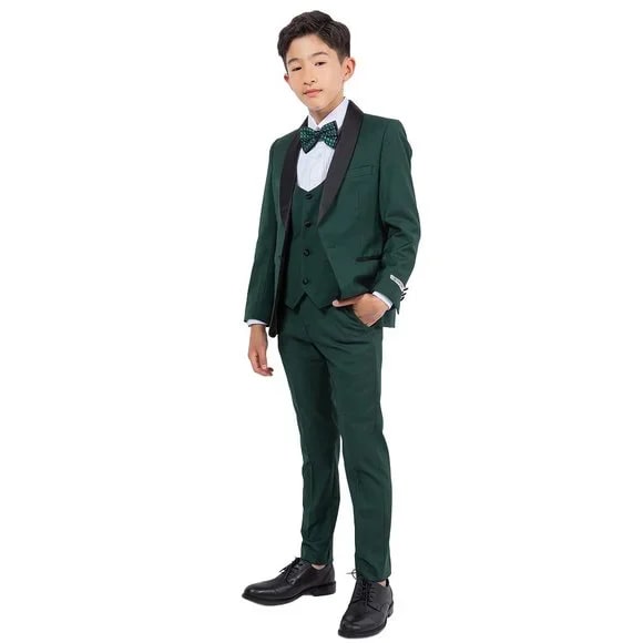 New  Stacy Adams Boys Black Tuxedo Set, 5-Piece Black Shawl Collar