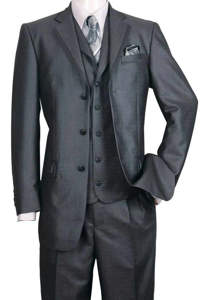 Cheap priced Suit - Mens 3 Button Vested Textured Shiny Sharkskin Church Black Suit