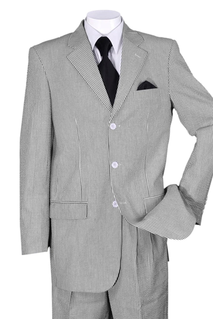 Cheap Priced Suit - Mens Classic Fit 3 Button Summer Seersucker Black Suit
