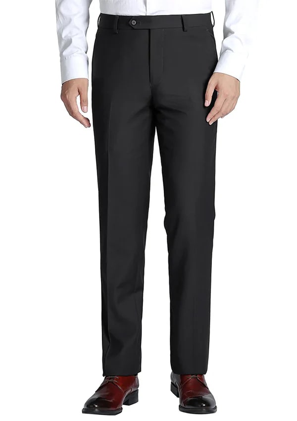 Black Dress Pants Regular Leg Flat Front Pre-Hemmed