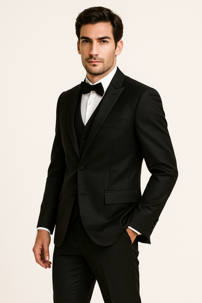 Black Satin Tuxedo Four Piece Set - Wedding - Prom