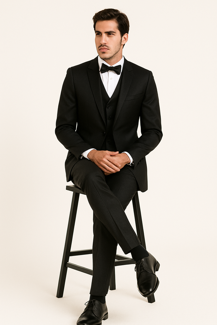 Black Satin Tuxedo Four Piece Set - Wedding - Prom