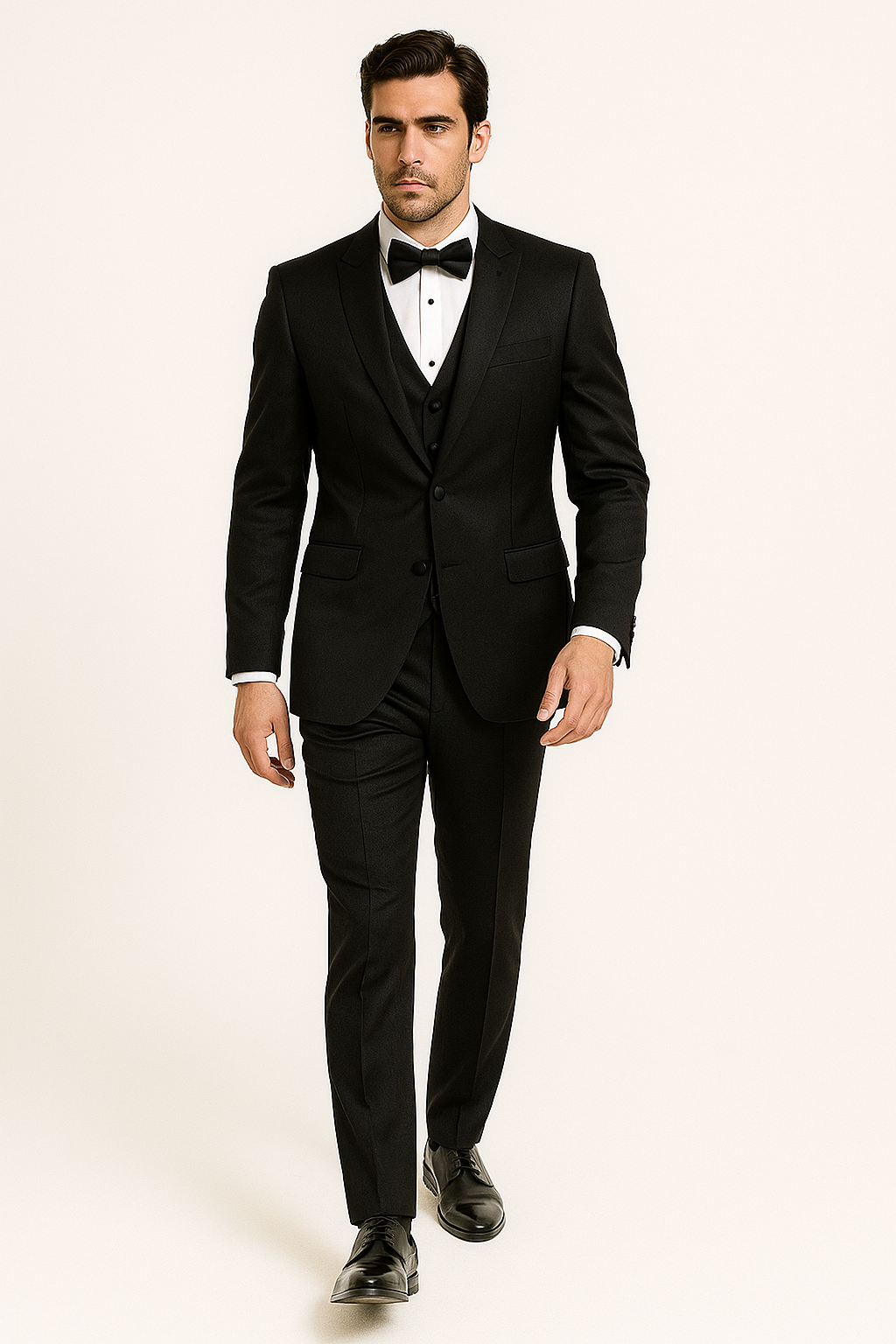 Black Satin Tuxedo Four Piece Set - Wedding - Prom - 34R Coat - 28 Waist