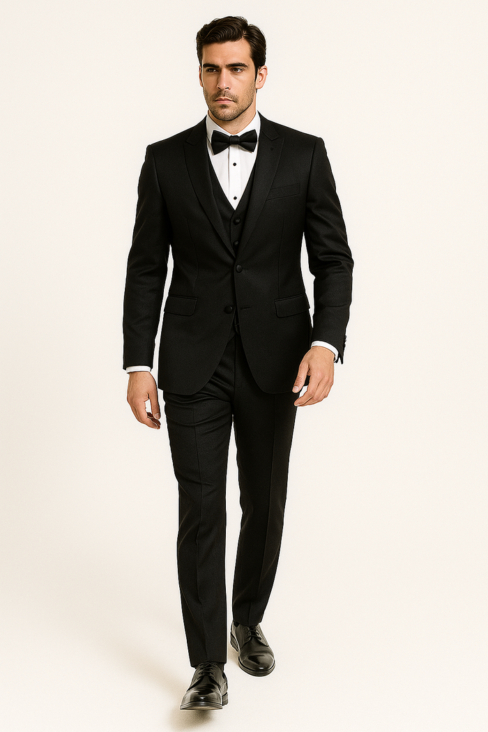 Black Satin Tuxedo Four Piece Set - Wedding - Prom