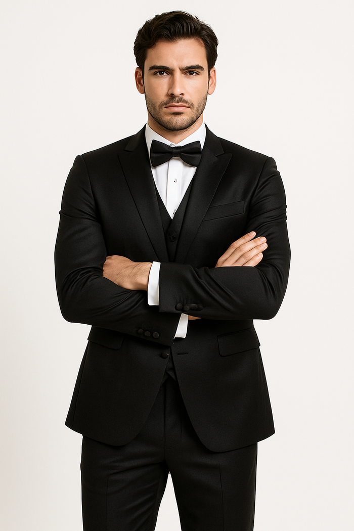 Black Satin Tuxedo Four Piece Set - Wedding - Prom