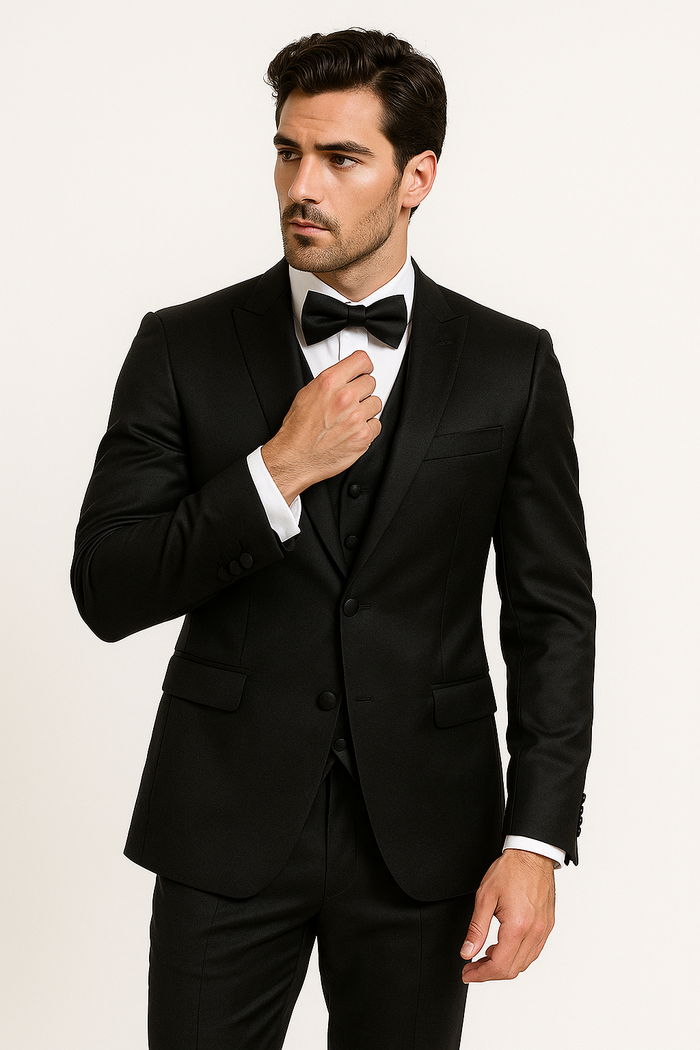 Black Satin Tuxedo Four Piece Set - Wedding - Prom