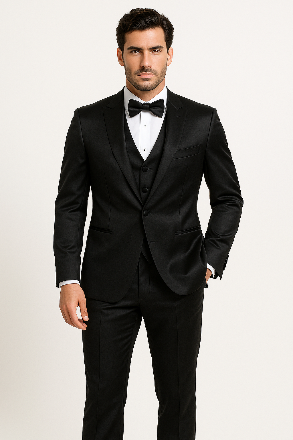 Black Satin Tuxedo Four Piece Set - Wedding - Prom - 34R Coat - 28 Waist