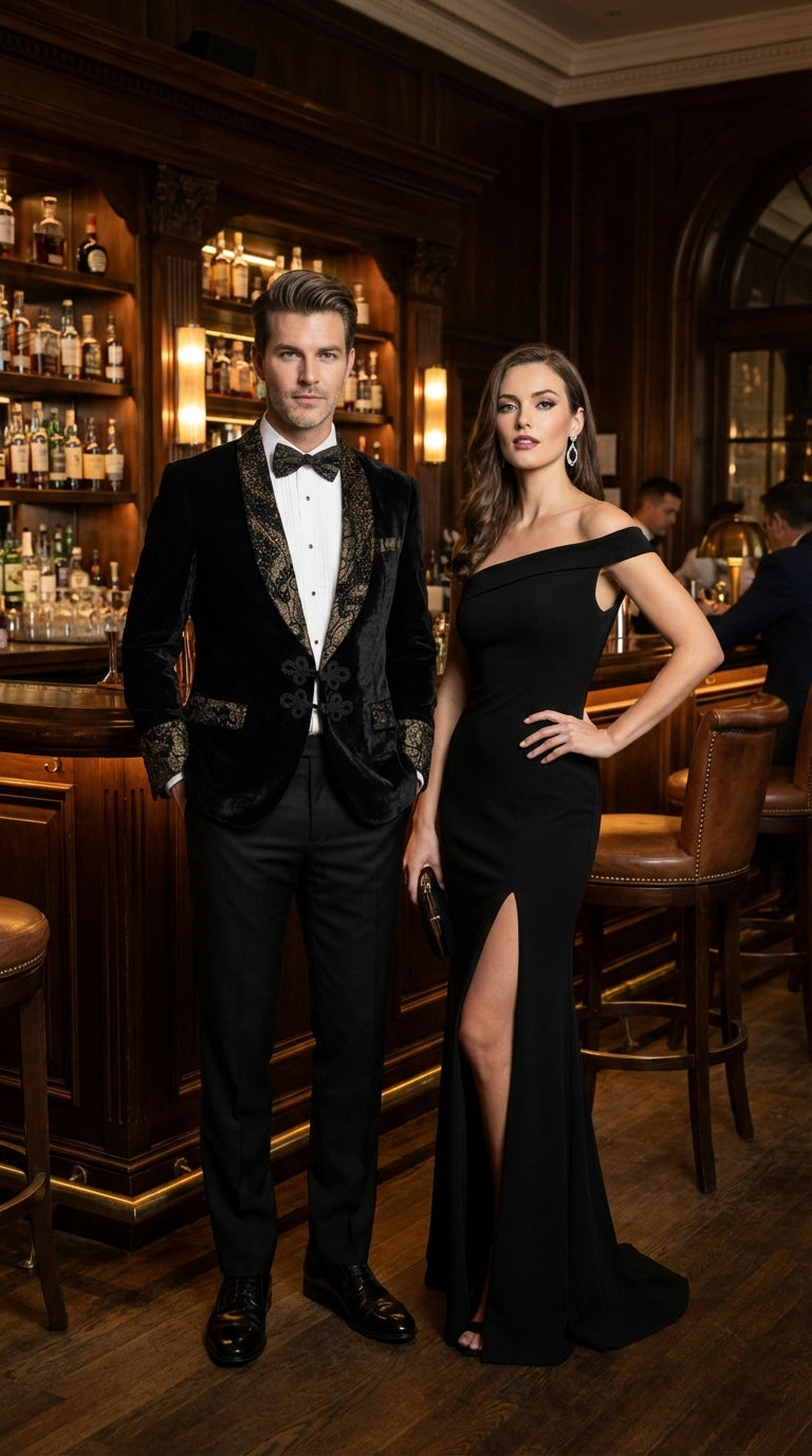 Men’s Smoking Jacket  Black and Gold Embroidered Tuxedo Blazer – Luxury Velvet Formal Dinner Jacket with Paisley Lapel - 38 Short Jacket+32 Waist Adjustable 28to34)(Height: 5 4 to5 7 )(Neck  15-16.5)S-M)