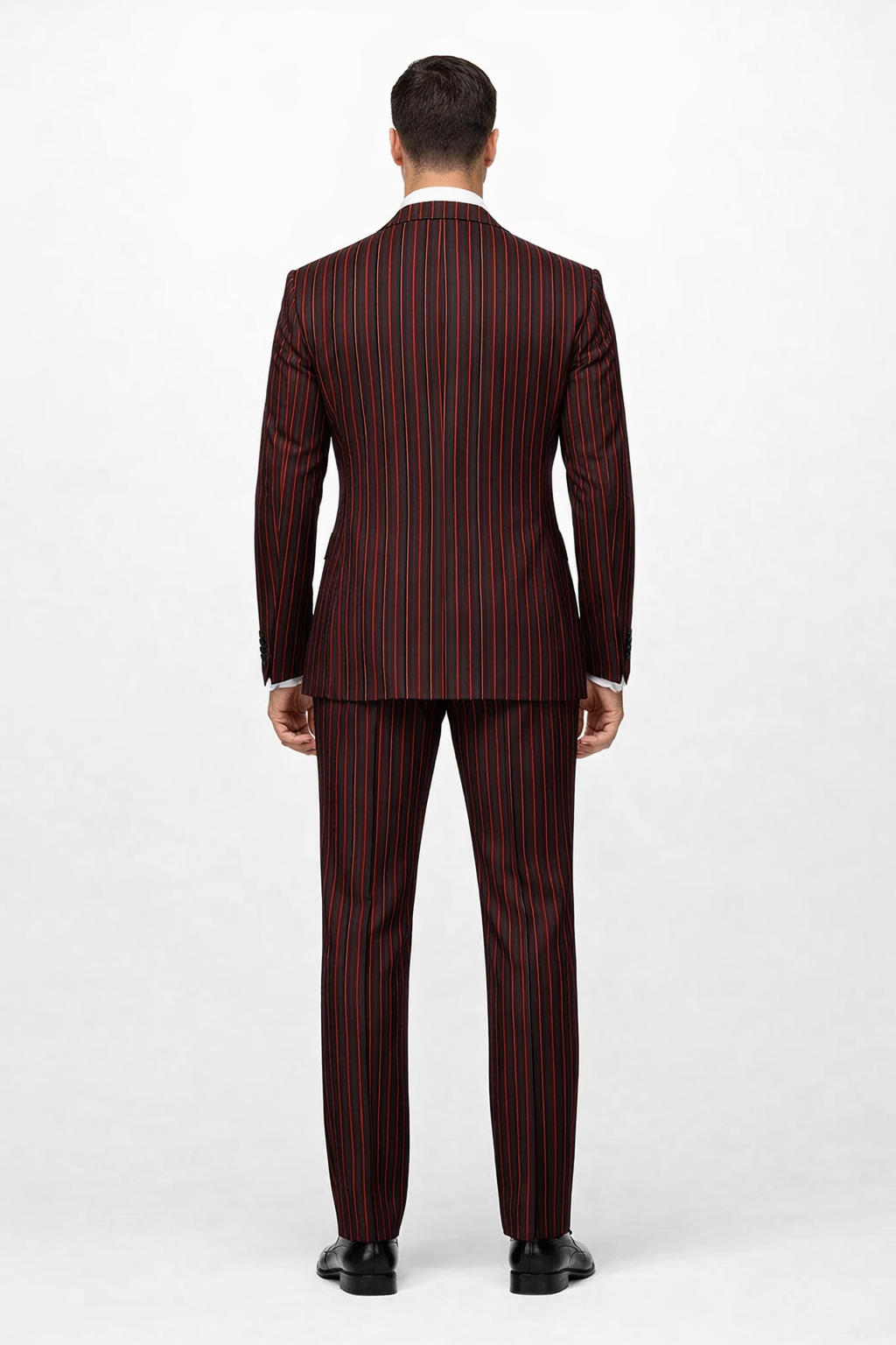 Black and Red Pinstripe Double breasted Suit - 100% Wool Modern Fit Side Vents by Statement brand - 36 Short