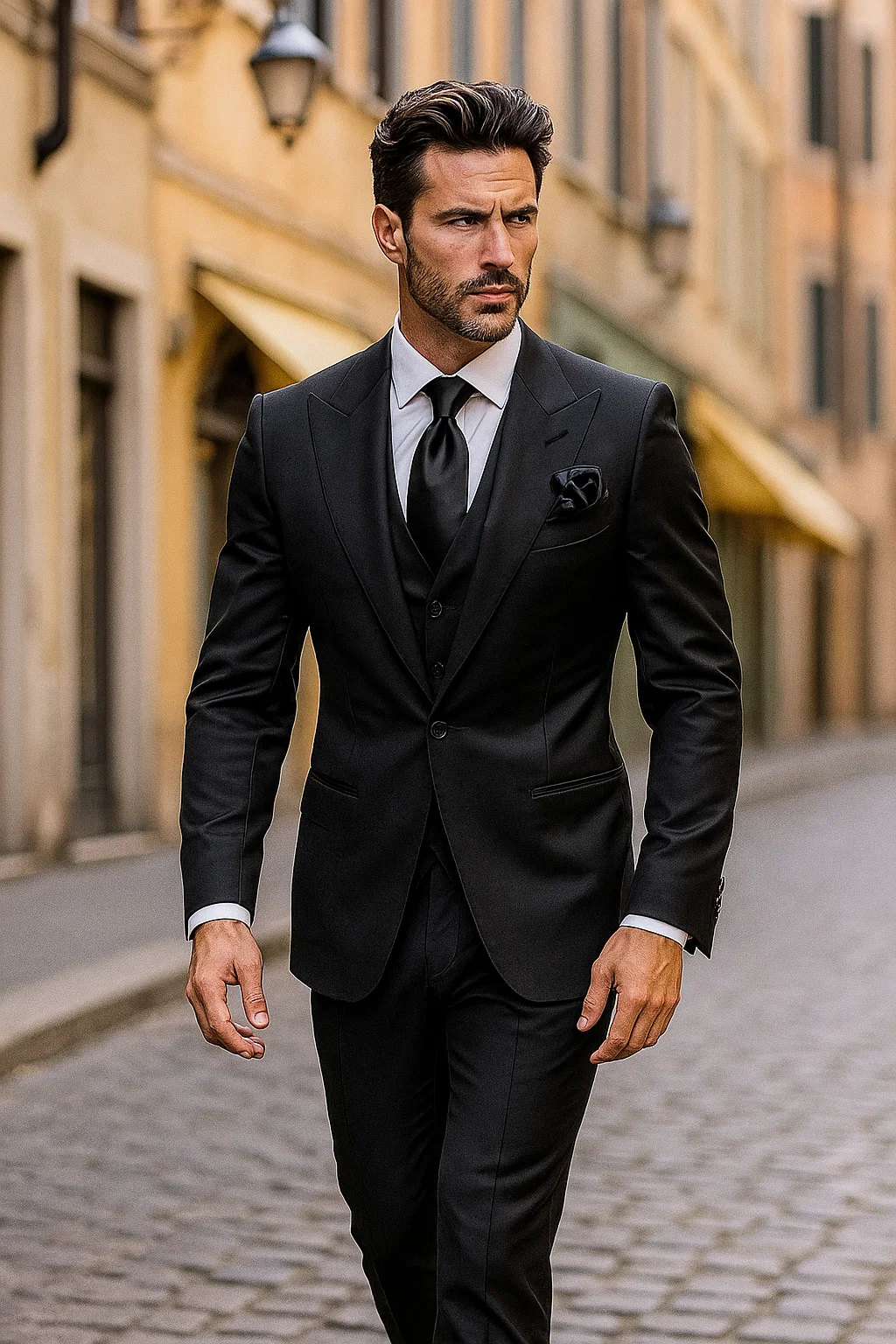 Suits With Baggy Pleated Pants - Wide Leg Pants 100% Wool - Classic Fit in Black Color by Rossiman - 38 Regular
