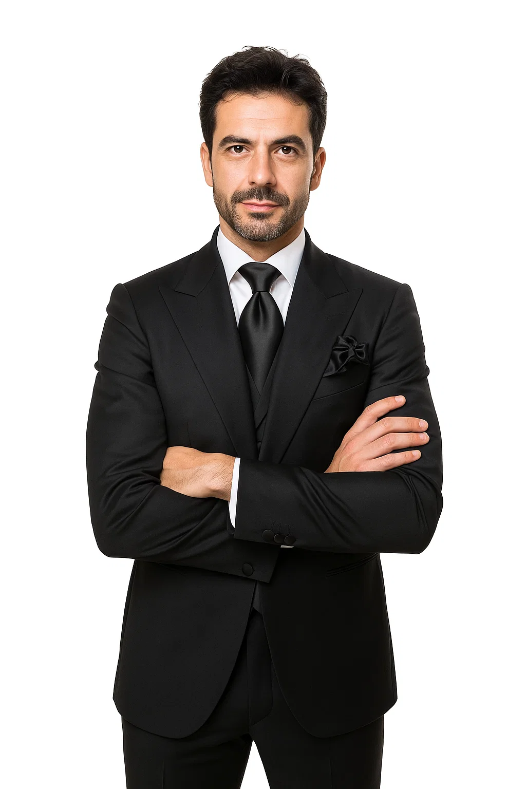 Suits With Baggy Pleated Pants - Wide Leg Pants 100% Wool - Classic Fit in Black Color by Rossiman - 38 Regular