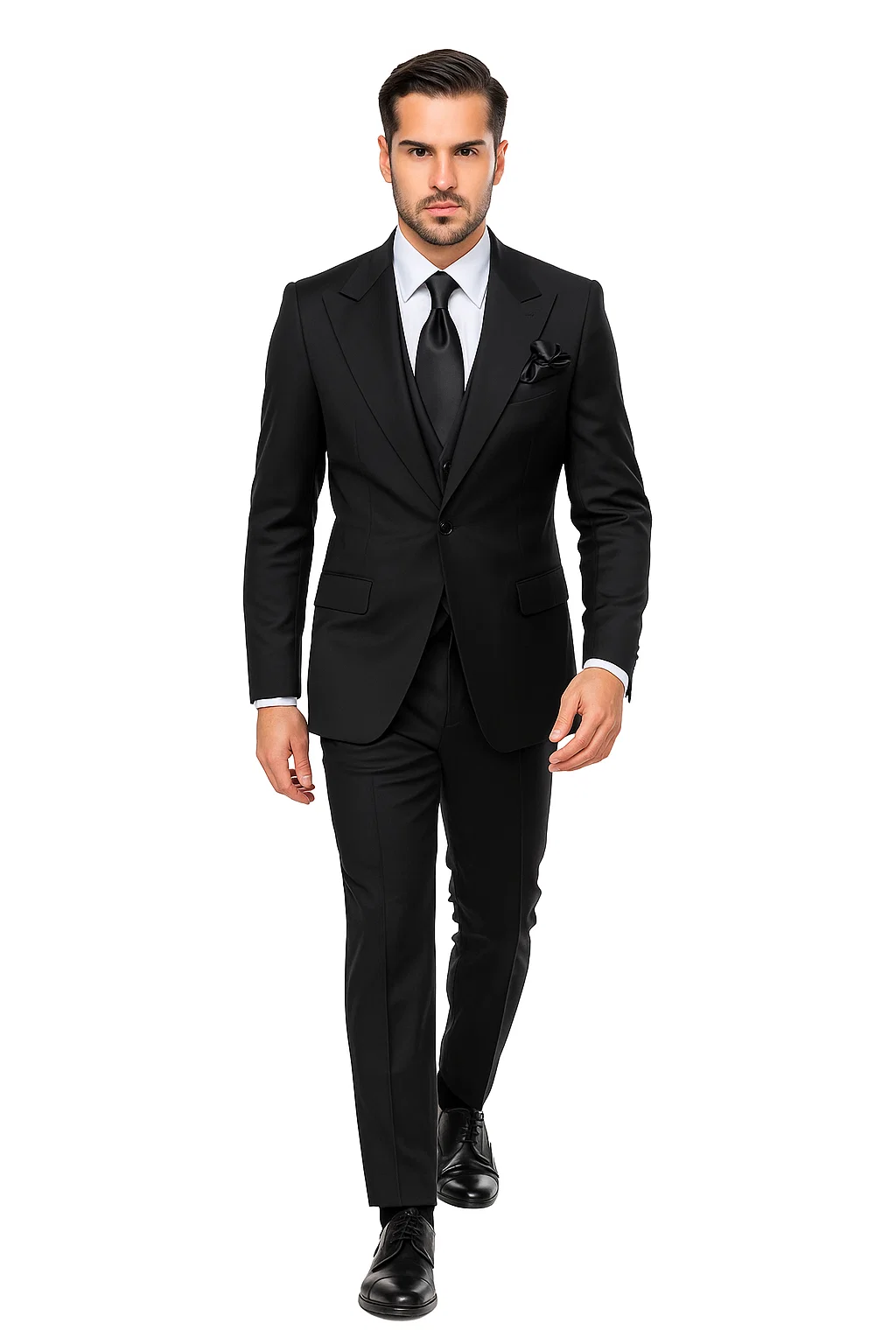 Suits With Baggy Pleated Pants - Wide Leg Pants 100% Wool - Classic Fit in Black Color by Rossiman - 38 Regular