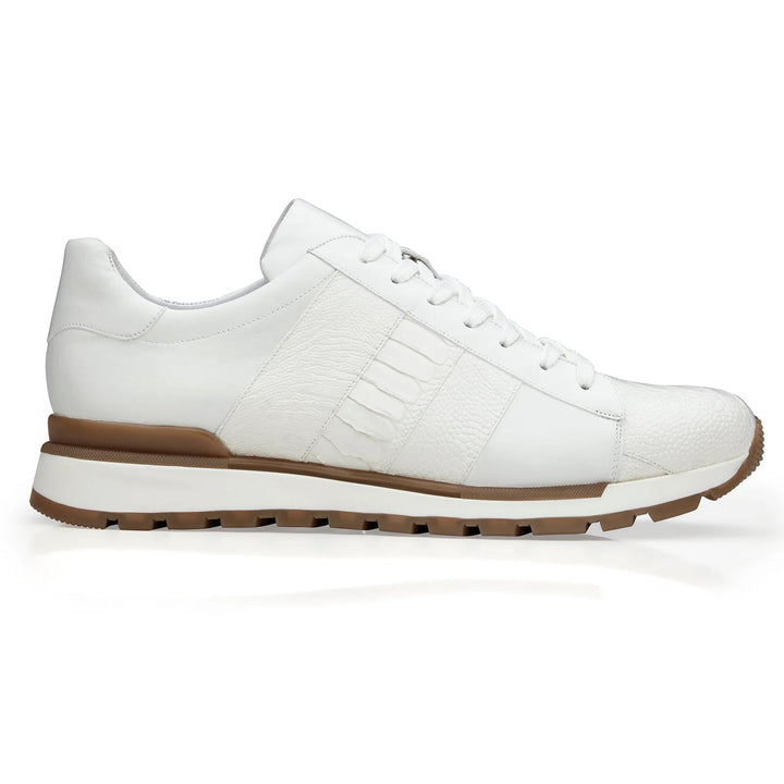 Men's Belvedere Blake Calf & Ostrich Leg Dress Sneaker in White - 10-M