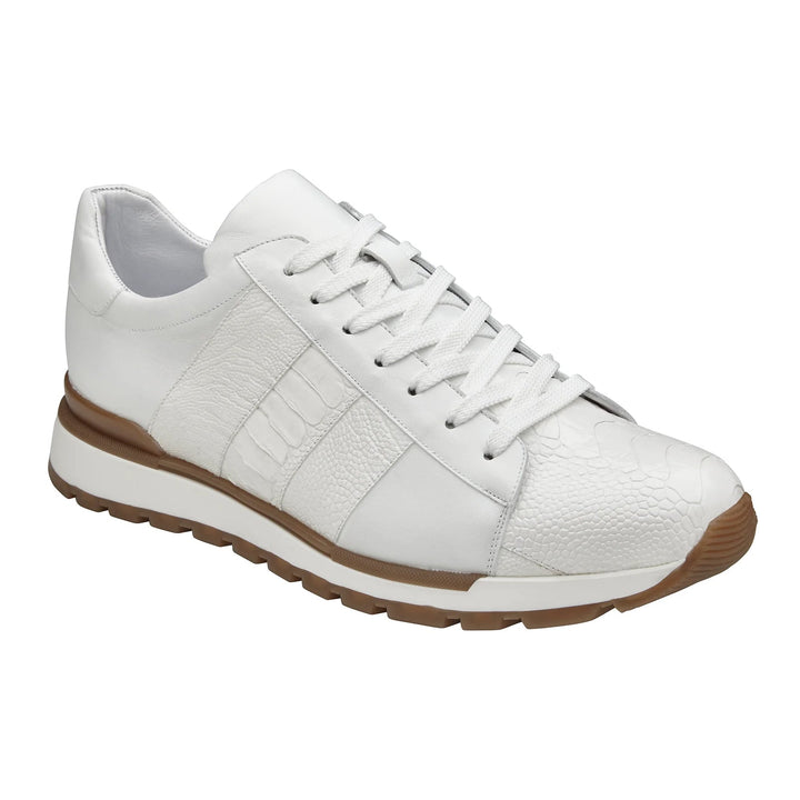 Men's Belvedere Blake Calf & Ostrich Leg Dress Sneaker in White - 10-M