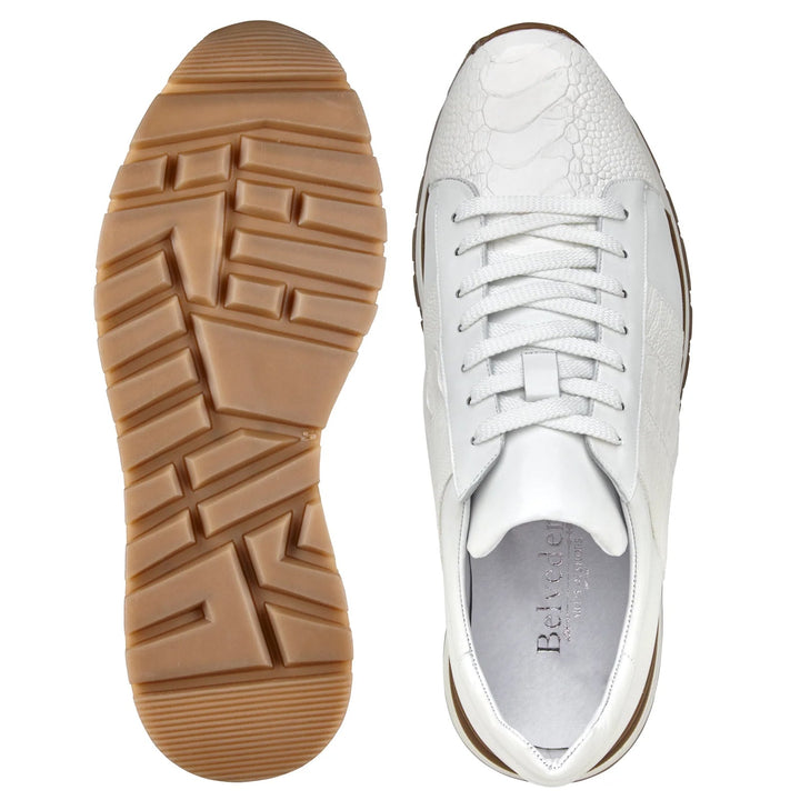Men's Belvedere Blake Calf & Ostrich Leg Dress Sneaker in White - 10-M
