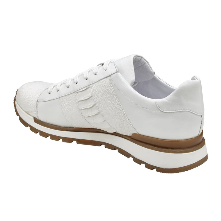 Men's Belvedere Blake Calf & Ostrich Leg Dress Sneaker in White - 9-M