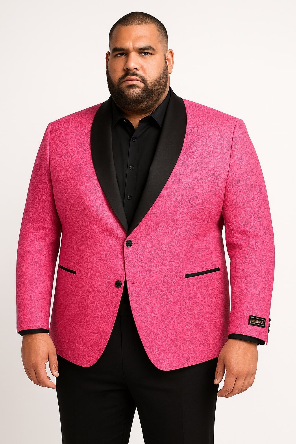 Mens Hot Pink Paisley Tuxedo Blazer with Black Shawl Lapel Fuchsia Color Dinner Jacket Perfect for Prom - Hot Pink