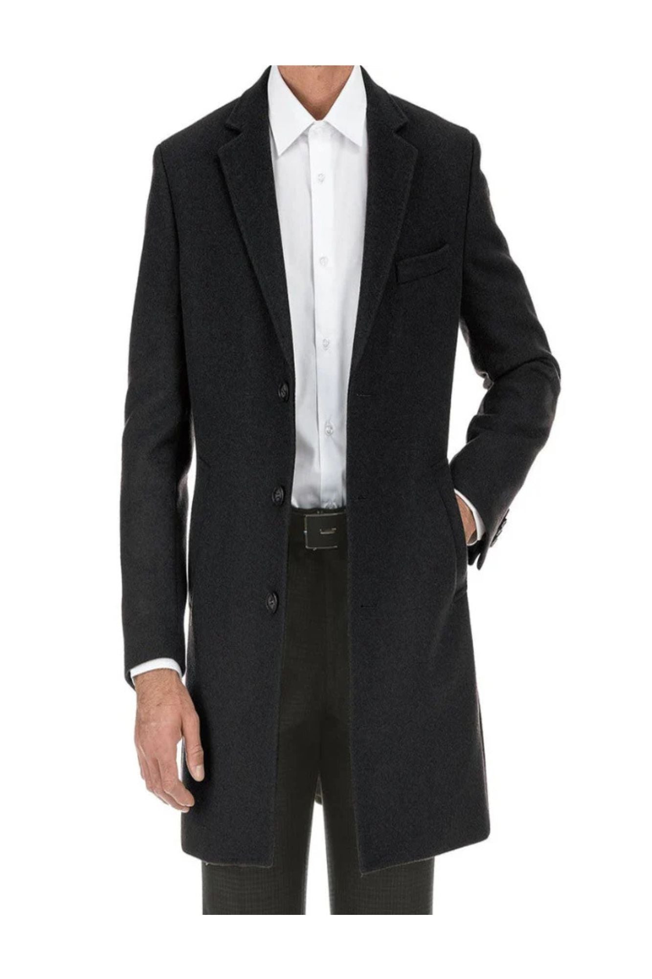 English Laundry Black Fall/Winter Essential Slim Fit Overcoat Wool Blend