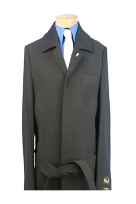 Blue Martini Aero Very Dark Grey Almost Black Full Length Wool fabric Blend Long men's Dress Topcoat - Winter coat