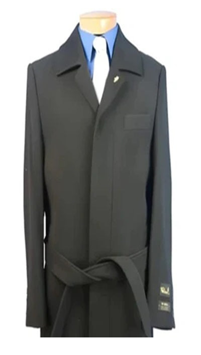 Blue Martini Aero Very Dark Grey Almost Black Full Length Wool fabric Blend Long men's Dress Topcoat - Winter coat