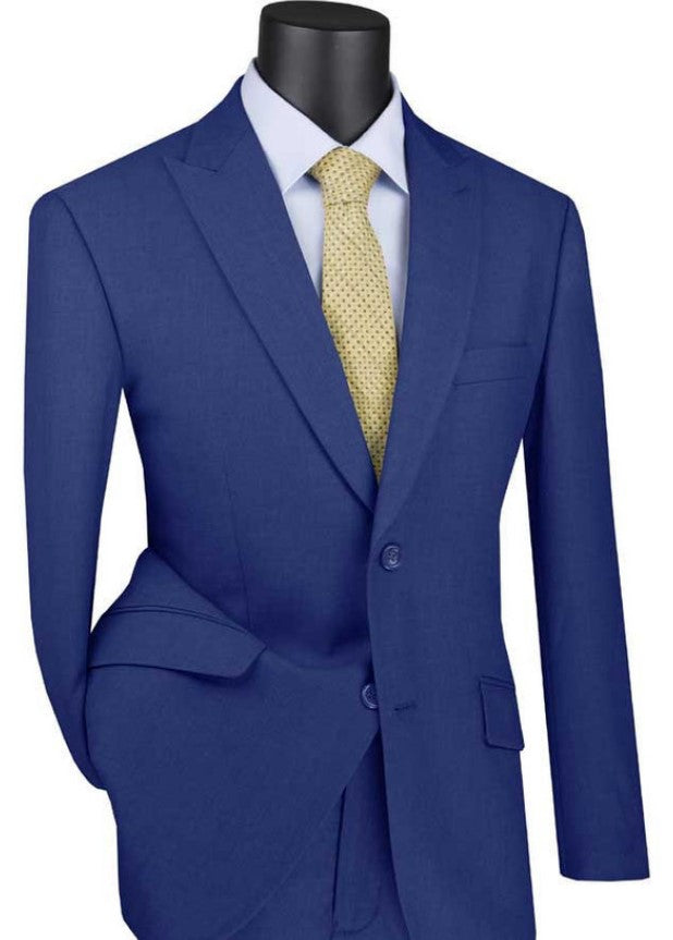 Mens Blue Modern Fit Single Breasted Suit Peak Lapel Jacket