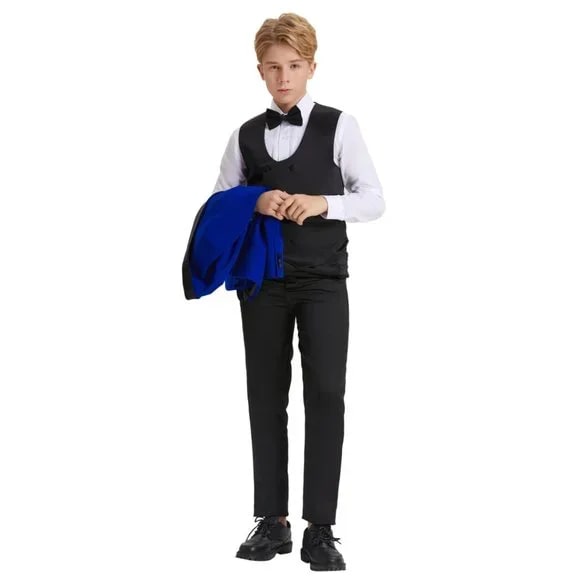 5pc Blue Boys Velvet Tuxedo Includes Bowtie Slim Fit by Tazio