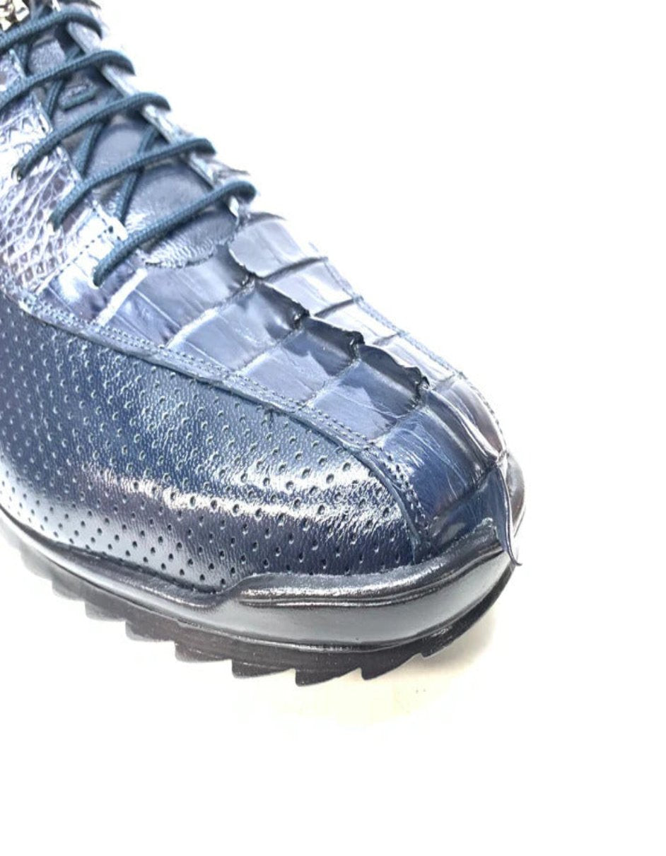 Los Altos Navy Blue Perforated Crocodile Tail Sneakers - 7