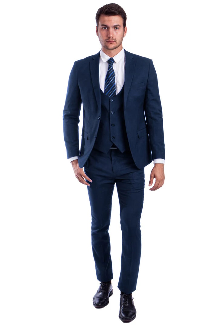Cheap priced Suit- Men's Two Button Skinny Fit Vested Blue Suit - 38 Short Jacket+32 Waist Adjustable 28to34)(Height: 5 4 to5 7 )(Neck  15-16.5)S-M)