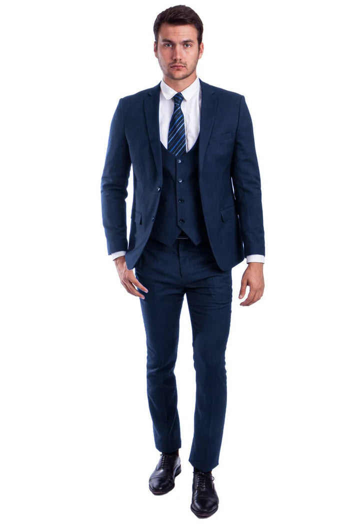 Cheap priced Suit- Men's Two Button Skinny Fit Vested Blue Suit