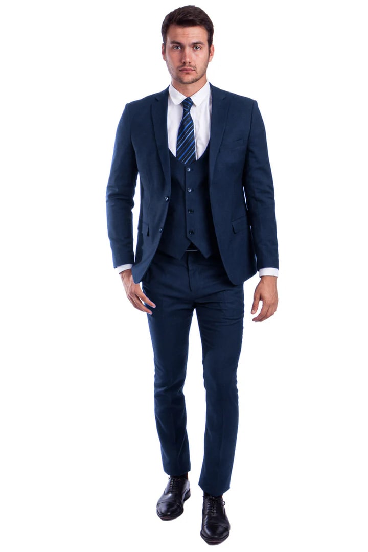 Cheap Suit - Men's Two Button Skinny Fit Vested Blue Suit