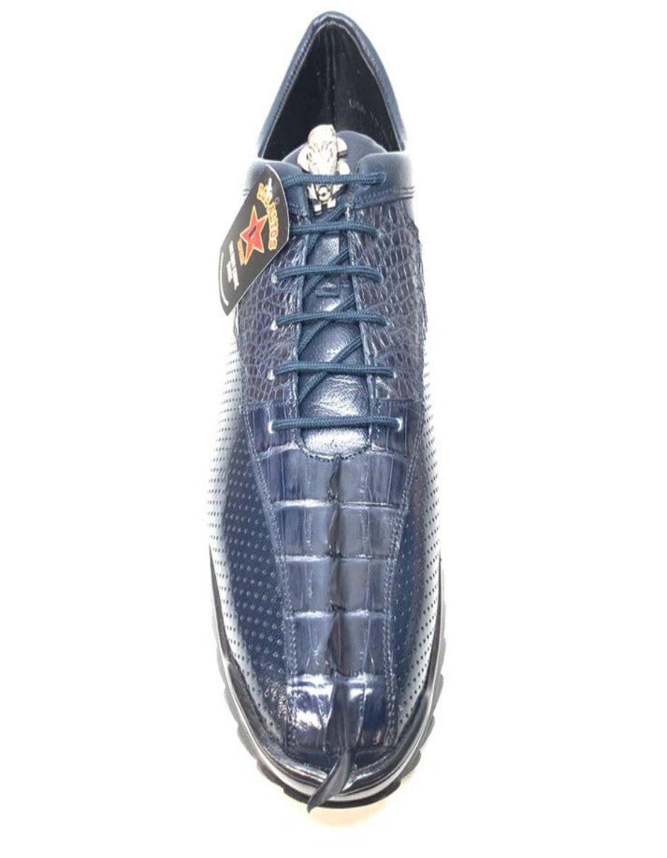 Los Altos Navy Blue Perforated Crocodile Tail Sneakers - 7