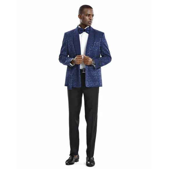 Knot Side Textured Paisley 2pc Tuxedo, Blue