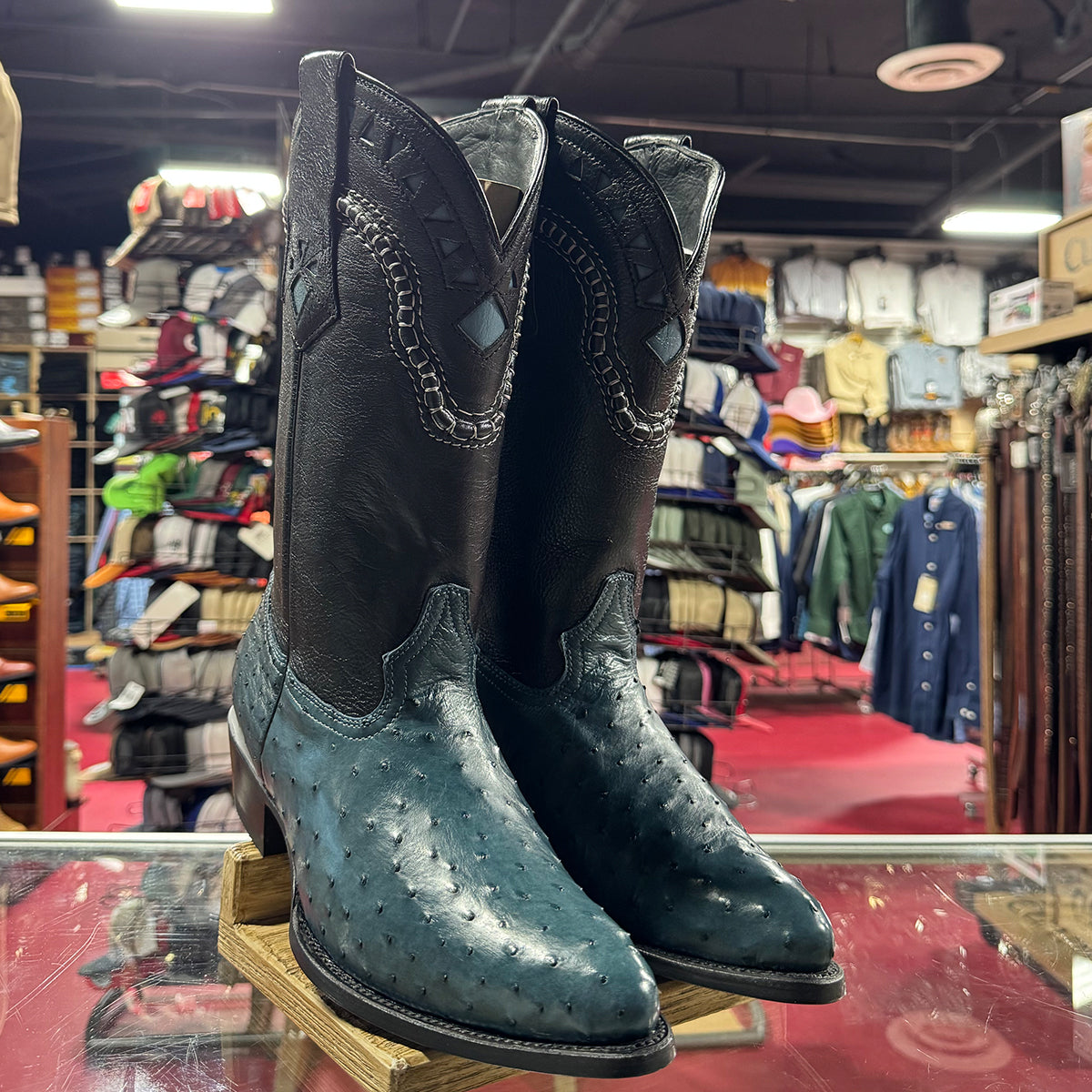 Mens White Diamond Boot Blue Ostrich Cowboy Boots J-Toe - 6