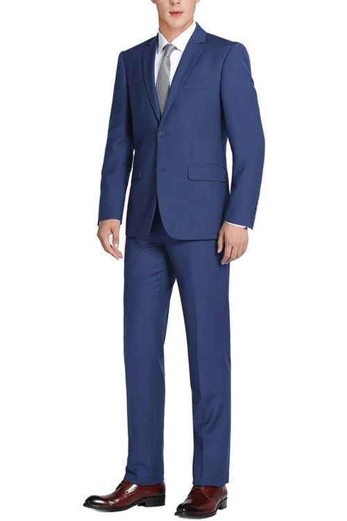 Cheap Priced Suit  - Mens Two Button Slim Fit Two Piece Wedding Blue Suit