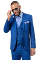 Cheap priced Suit - Mens Two Button Vested Sharkskin Weave Business Blue Suit