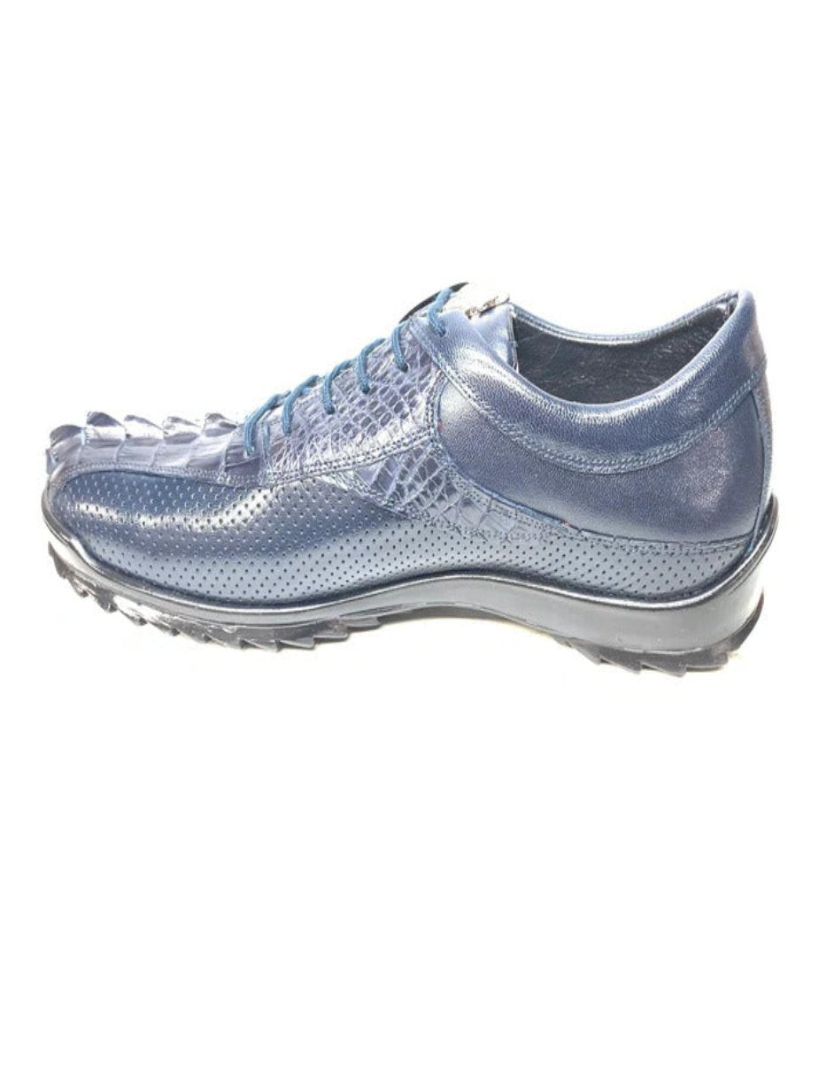 Los Altos Navy Blue Perforated Crocodile Tail Sneakers - 7