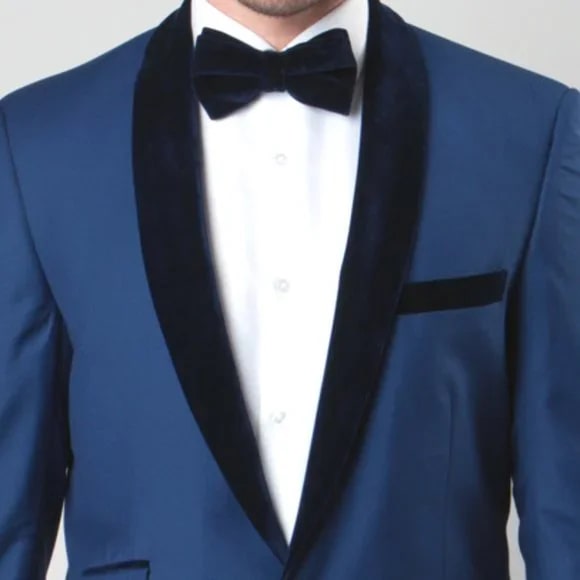 Exquisite Blue Tuxedo Blazer Jacket by Tazio - 38 Short Jacket+32 Waist Adjustable 28to34)(Height: 5 4 to5 7 )(Neck  15-16.5)S-M)