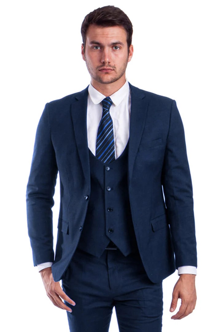 Cheap Suit - Men's Two Button Skinny Fit Vested Blue Suit