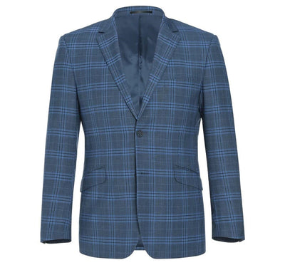 Cheap Priced Suit  - Mens Two Button Slim Fit Two Piece Suit In Blue Windowpane Plaid