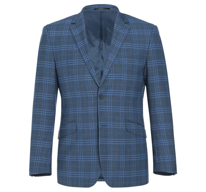 Cheap Suit - Mens Two Button Slim Fit Two Piece Suit In Blue Windowpane Plaid