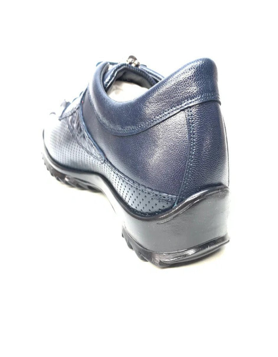 Los Altos Navy Blue Perforated Crocodile Tail Sneakers - 7