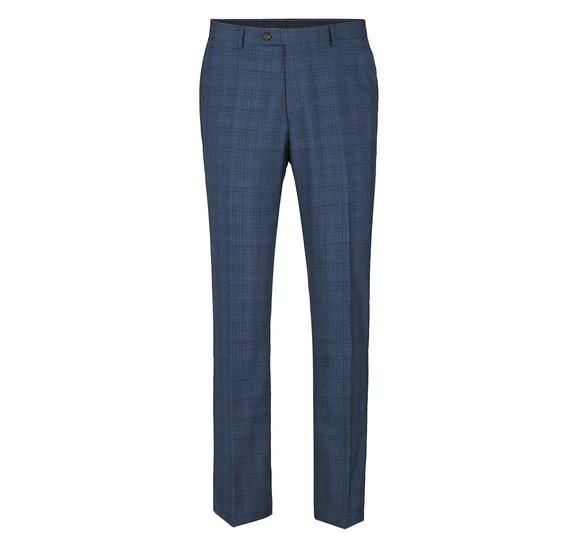 Renoir Clothing - Renoir Suit - Renoir Fashion - Performance 3-piece Classic Fit  Blue Windowpane Check Renoir Suit - Coat Size 38